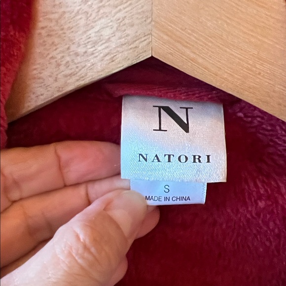 Natori Sz S Plush Dark Red Midi Robe - Picture 3 of 10
